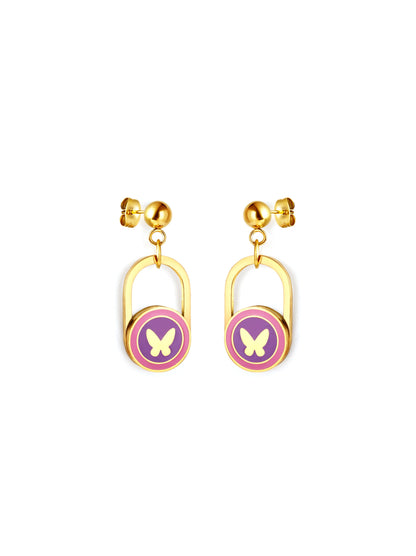 Purple butterfly gold steel earrings