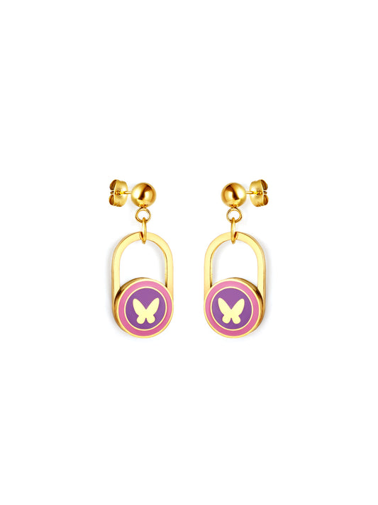 Boucles d'oreilles acier doré papillon violet