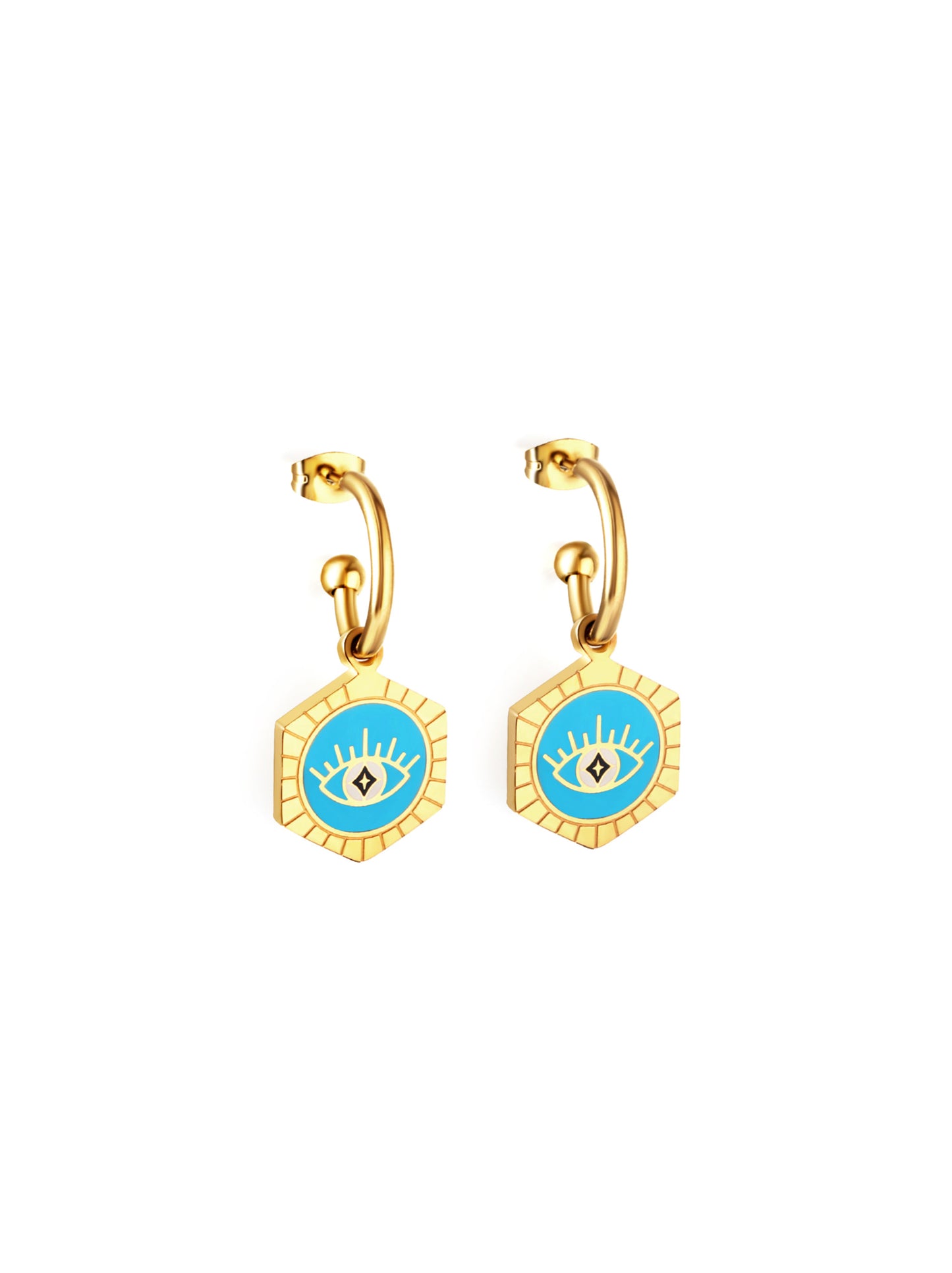 Blue eye gold steel hoops