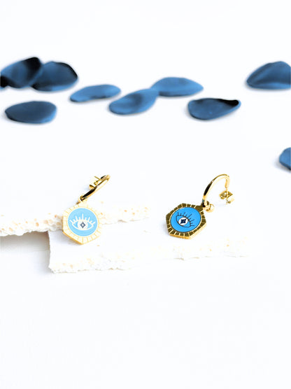 Blue eye gold steel hoops