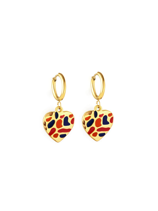 Heart printed gold steel hoops