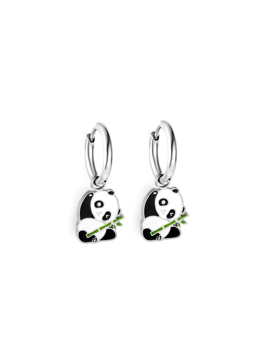 Panda silver steel hoops