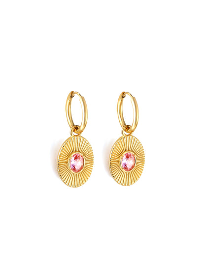 Pink crystal gold steel hoops