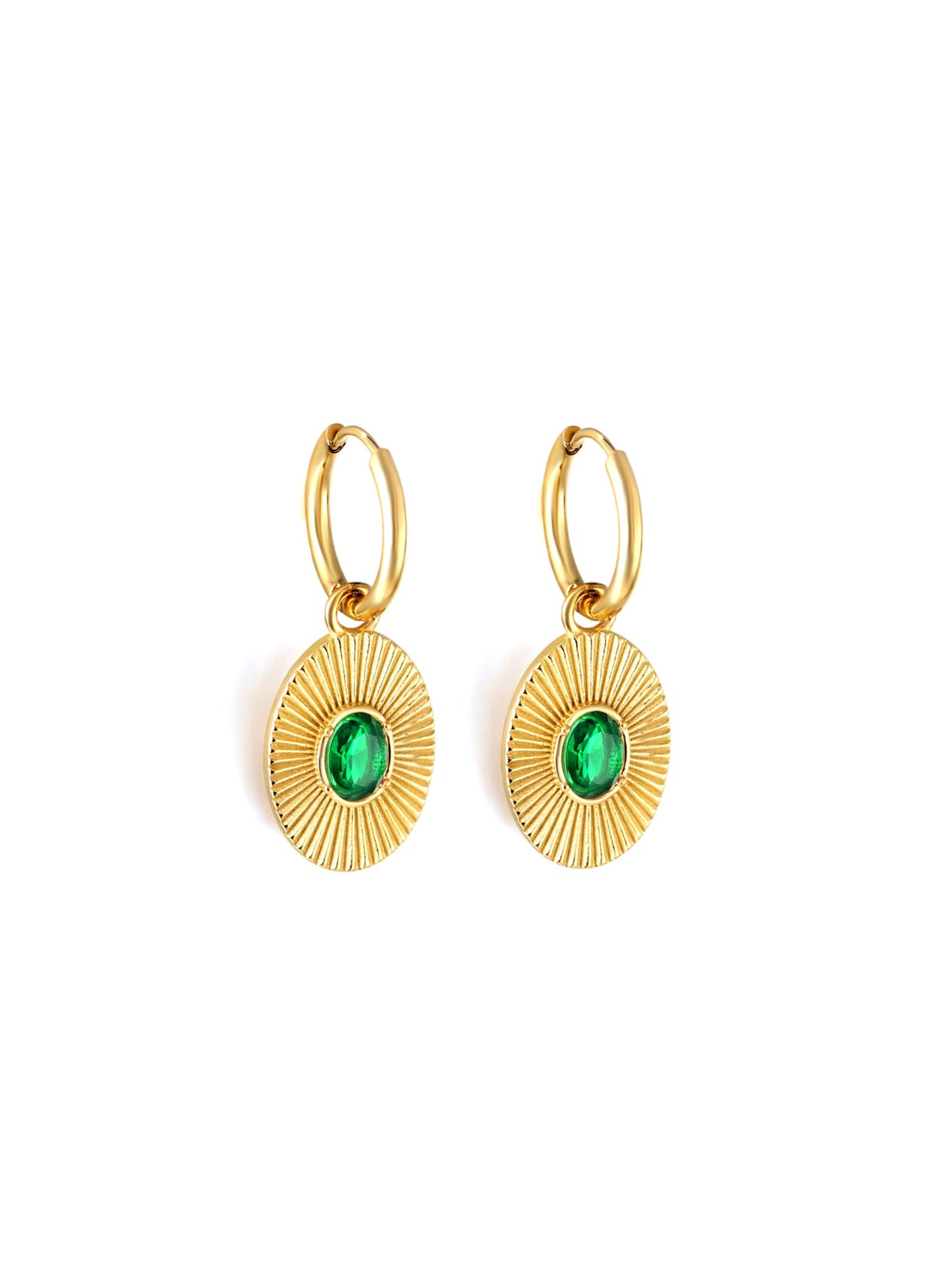 Green crystal gold steel hoops