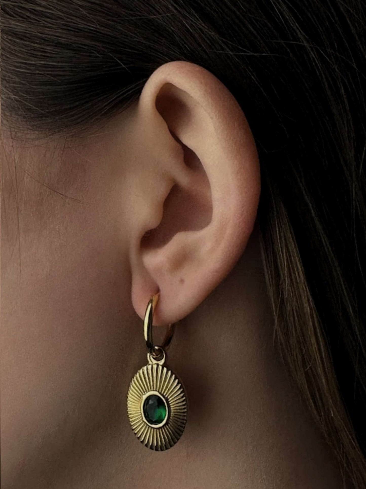 Green crystal gold steel hoops