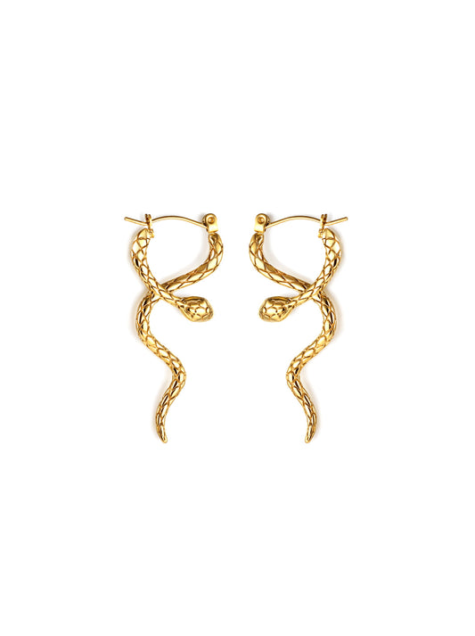 Snake gold steel earrings