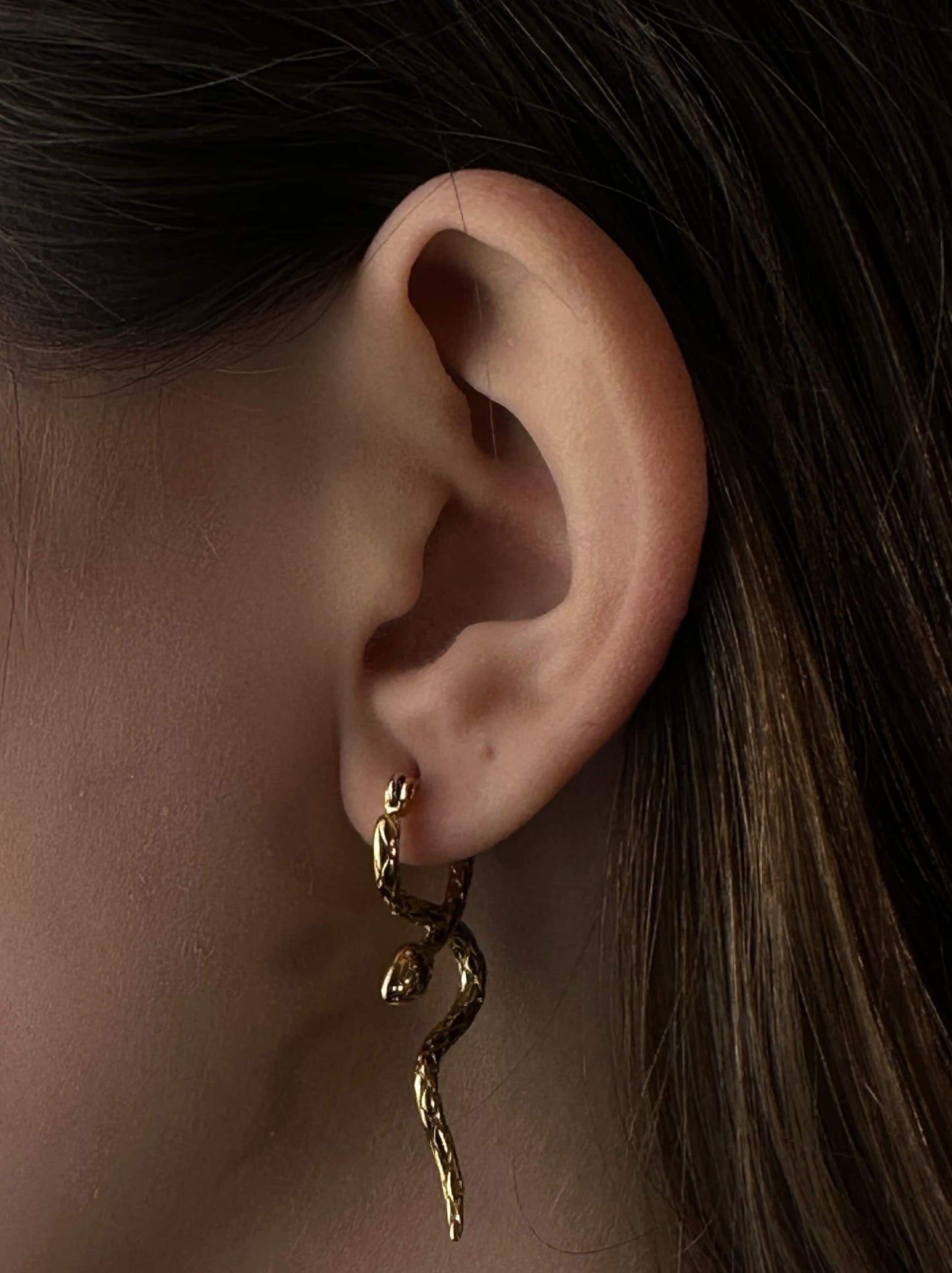 Snake gold steel earrings