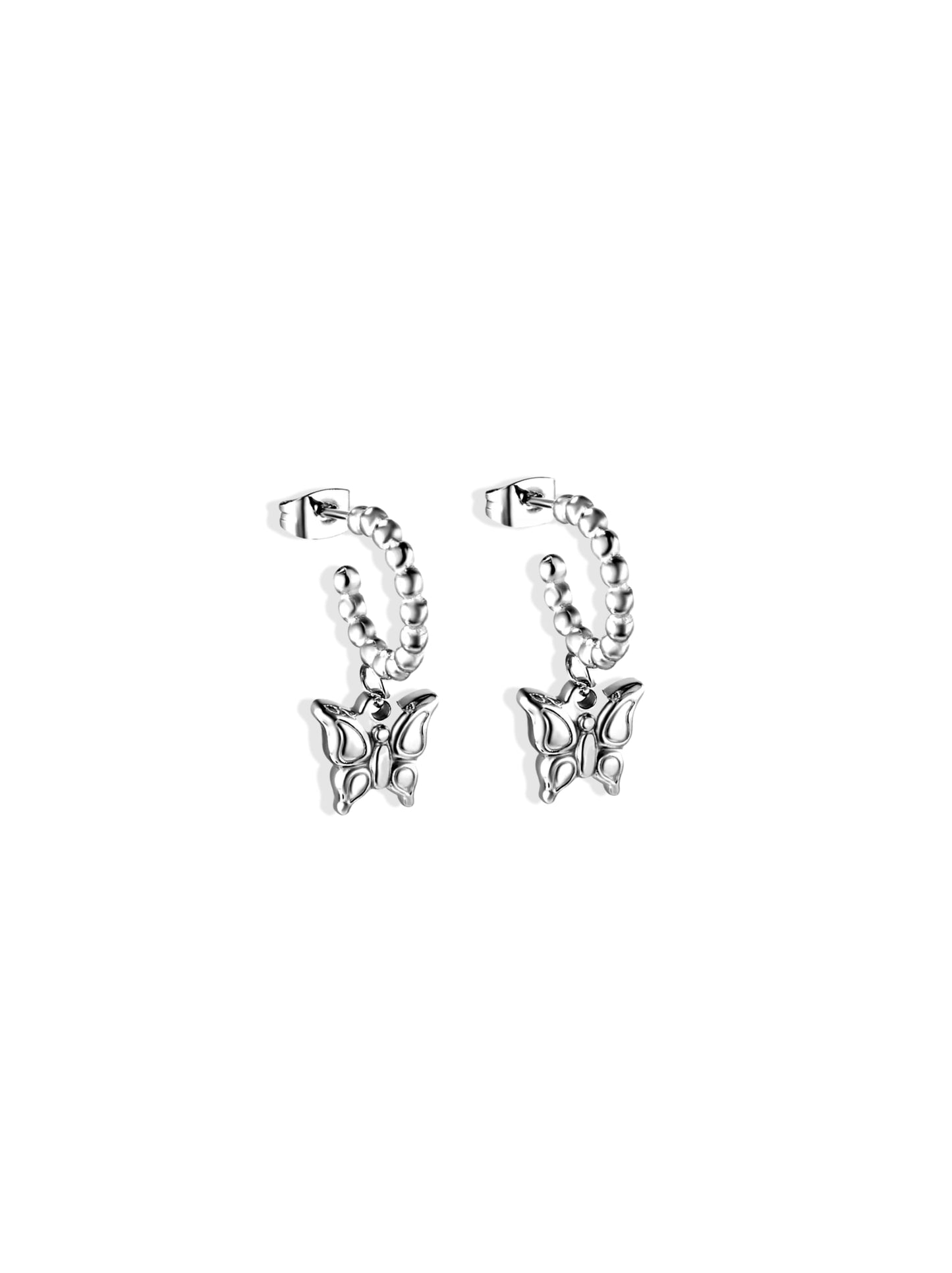 Butterfly silver steel hoops