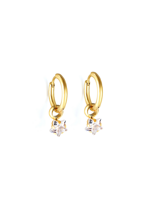 Crystal star gold steel hoops