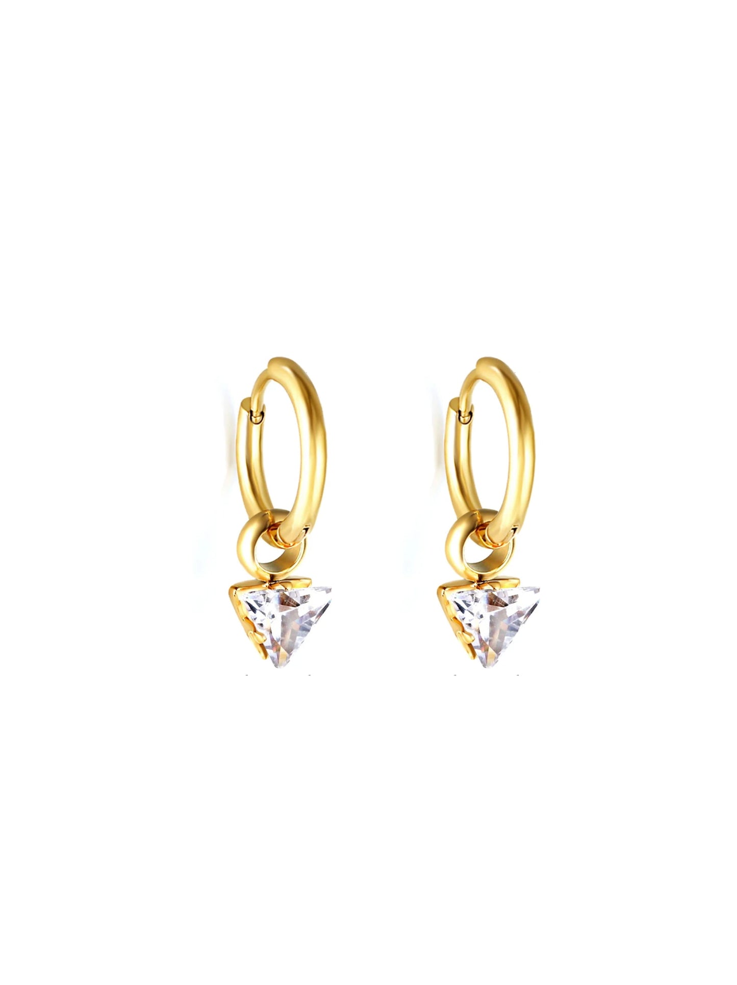 Crystal triangle gold steel hoops