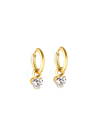 Crystal heart gold steel hoops