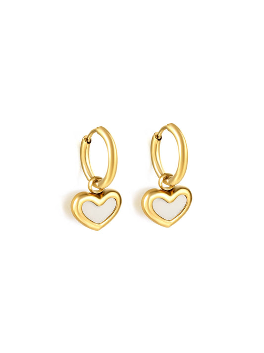 Golden steel pearl heart hoops