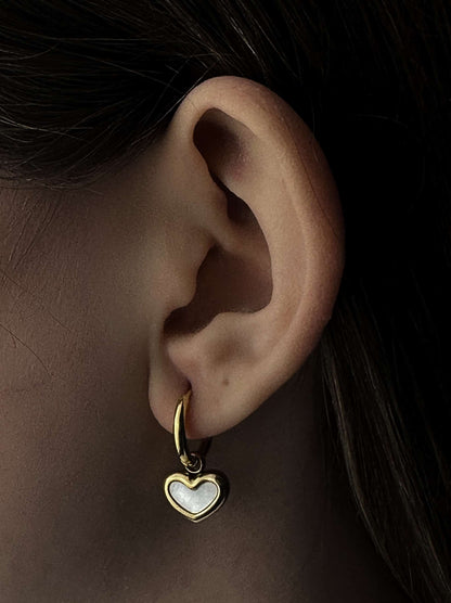 Golden steel pearl heart hoops