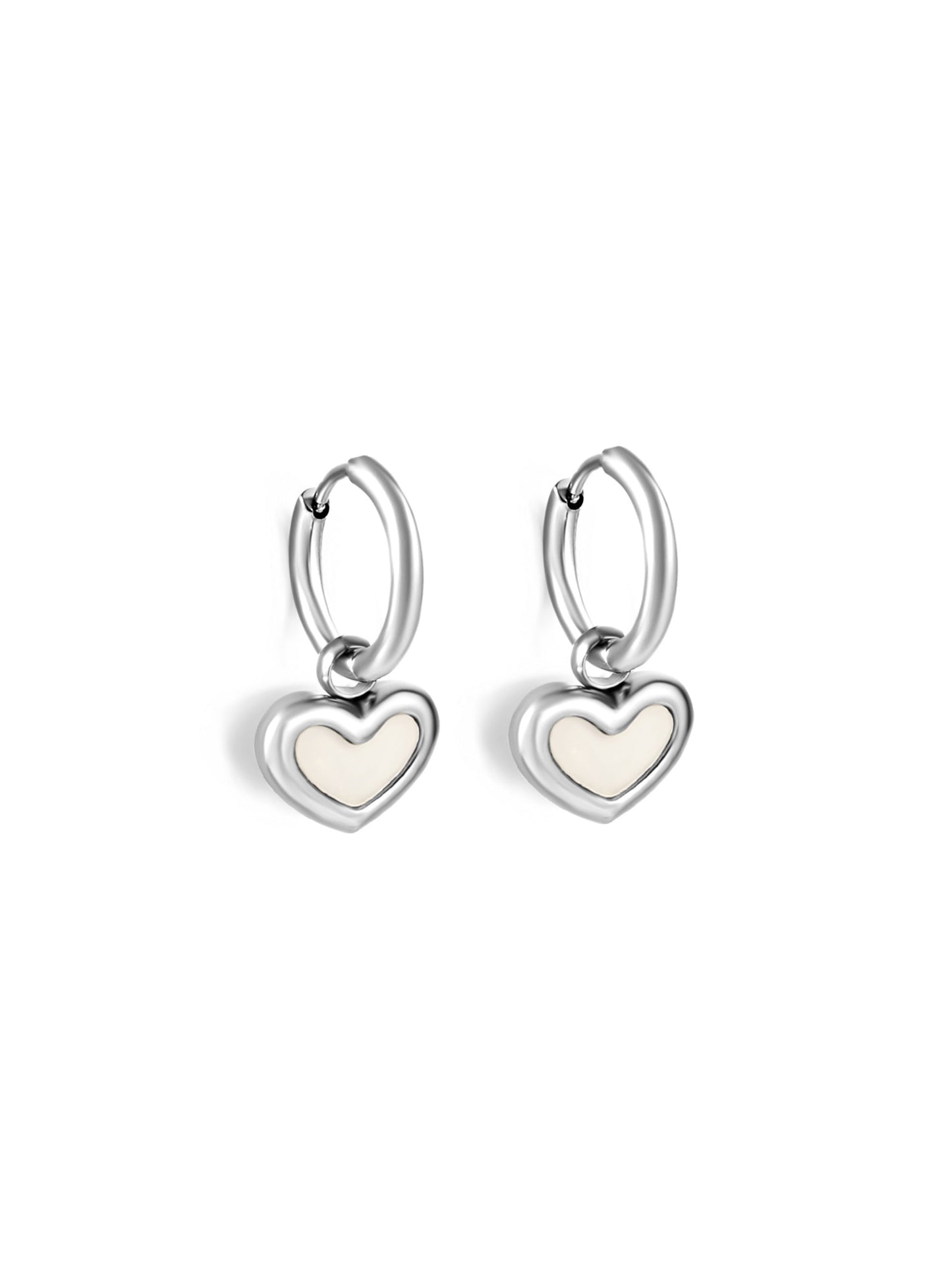 Pearl heart silver steel hoops