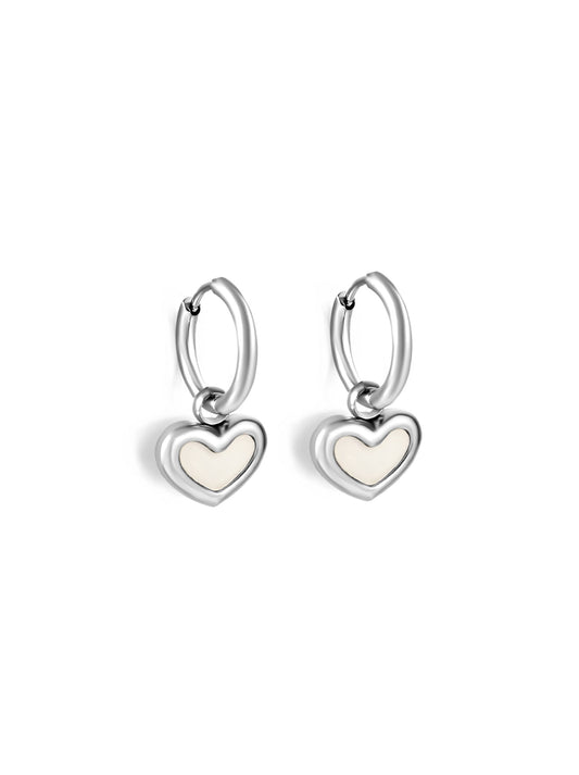 Pearl heart silver steel hoops