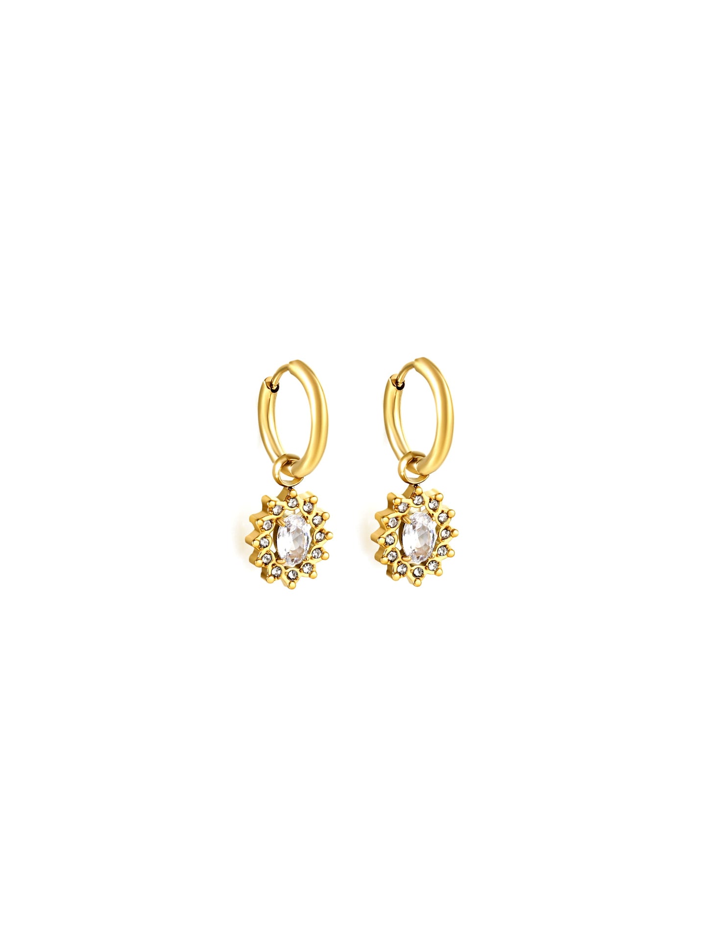 Crystal gold steel earrings