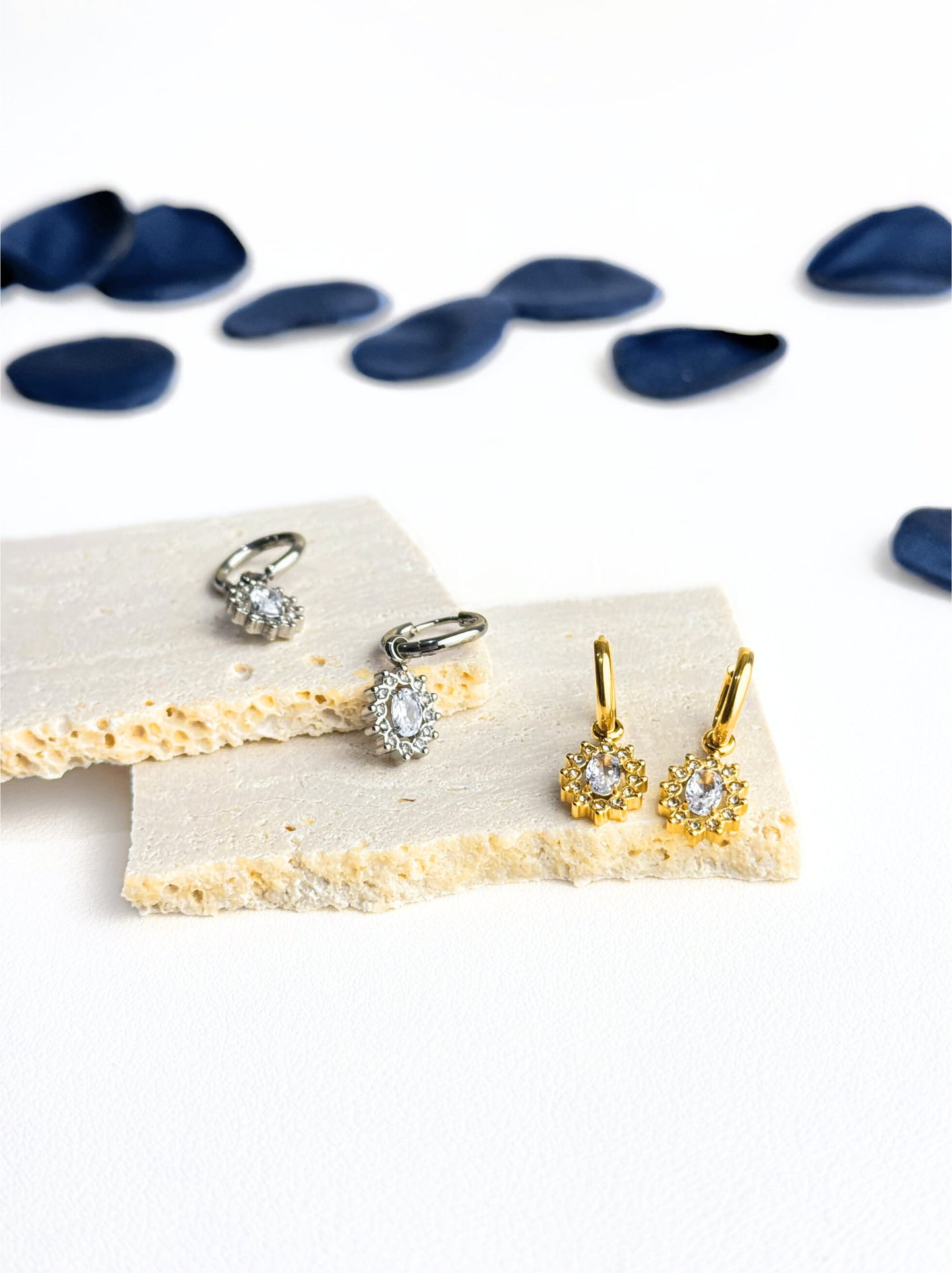 Crystal gold steel earrings