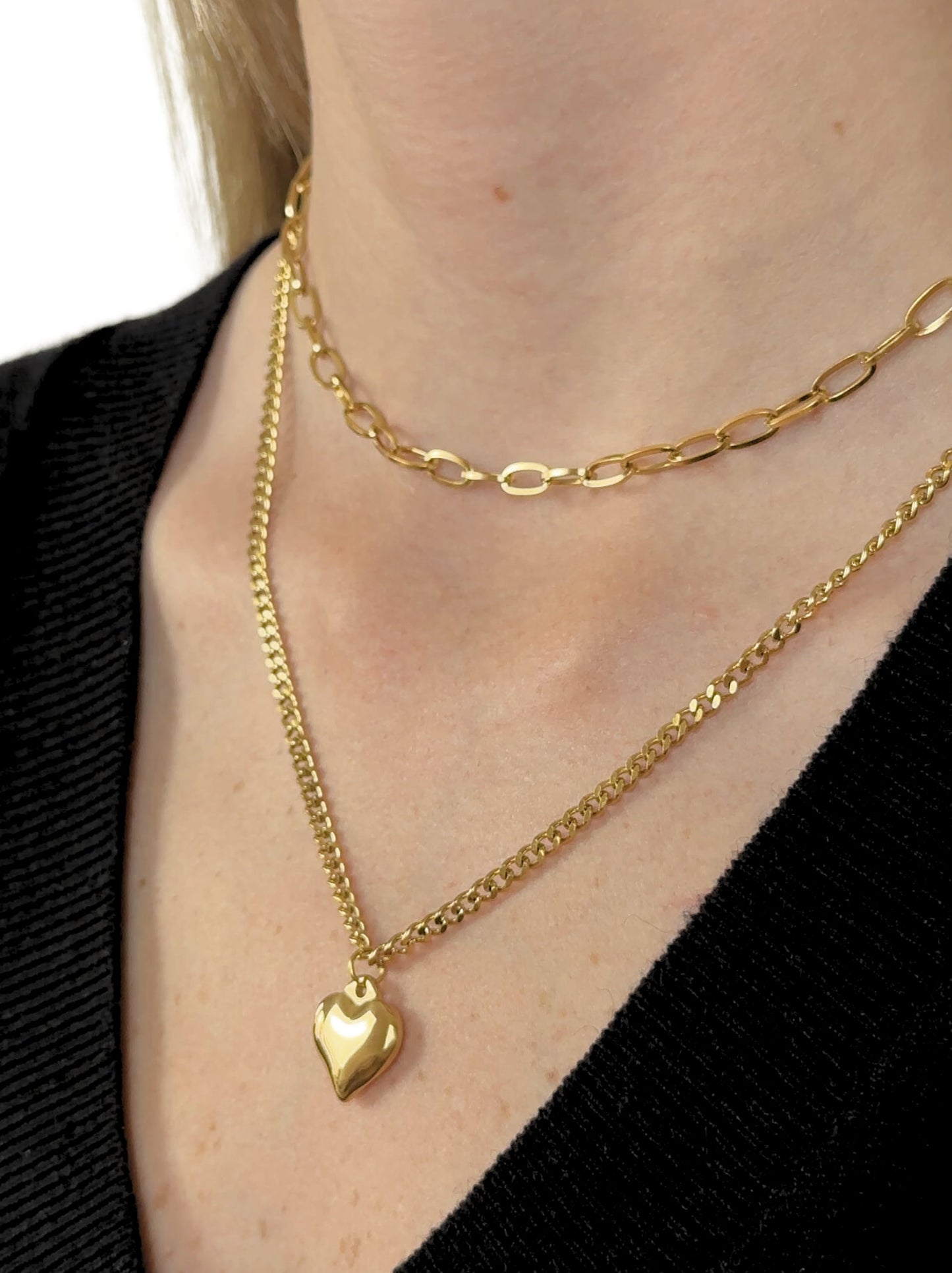 Golden steel heart chain necklace