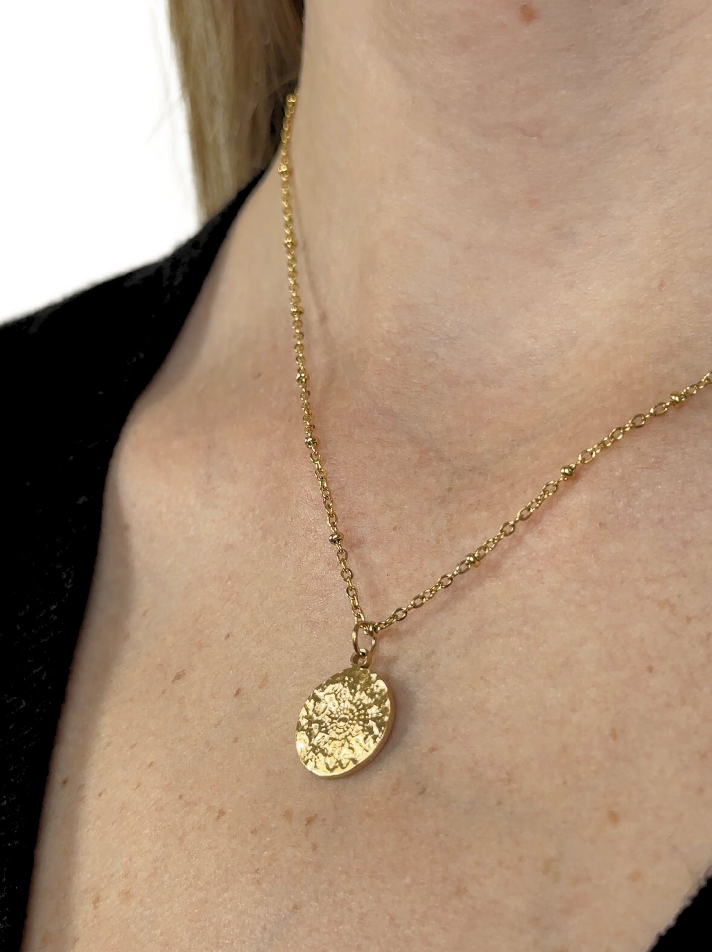 Golden Steel Medal Necklace