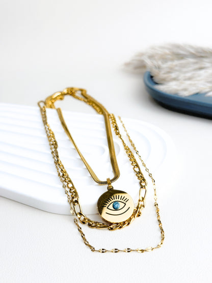 Golden Steel Eye Necklace