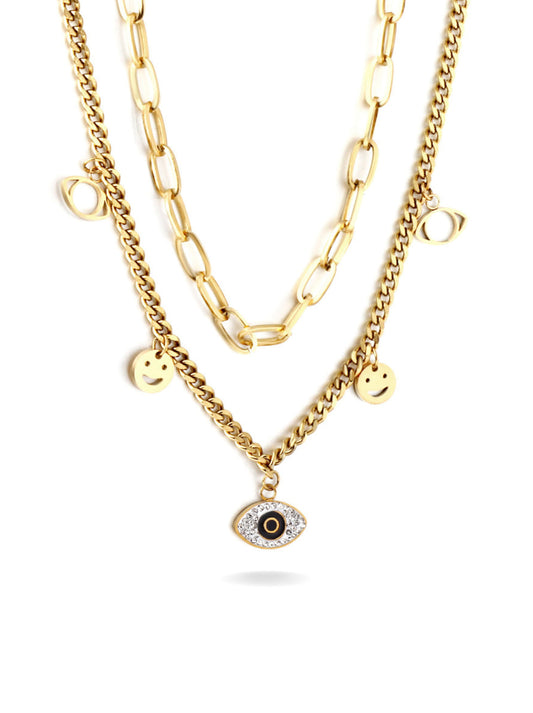 Golden steel eye necklace with crystals