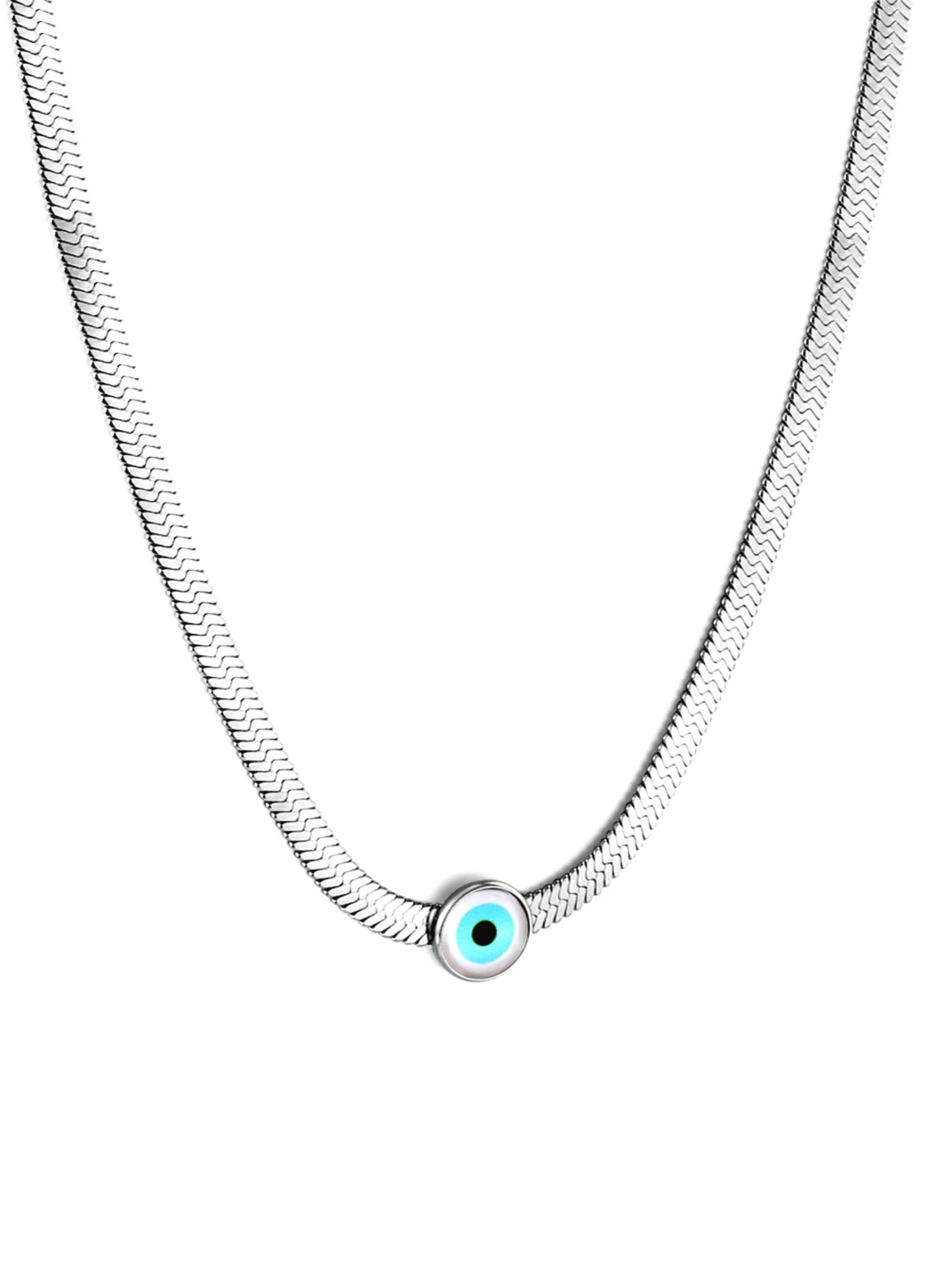 Collier serpent en acier argenté avec oeil