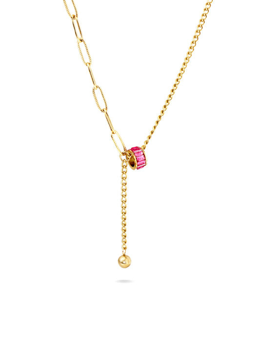 Pink Crystals Gold Steel Necklace