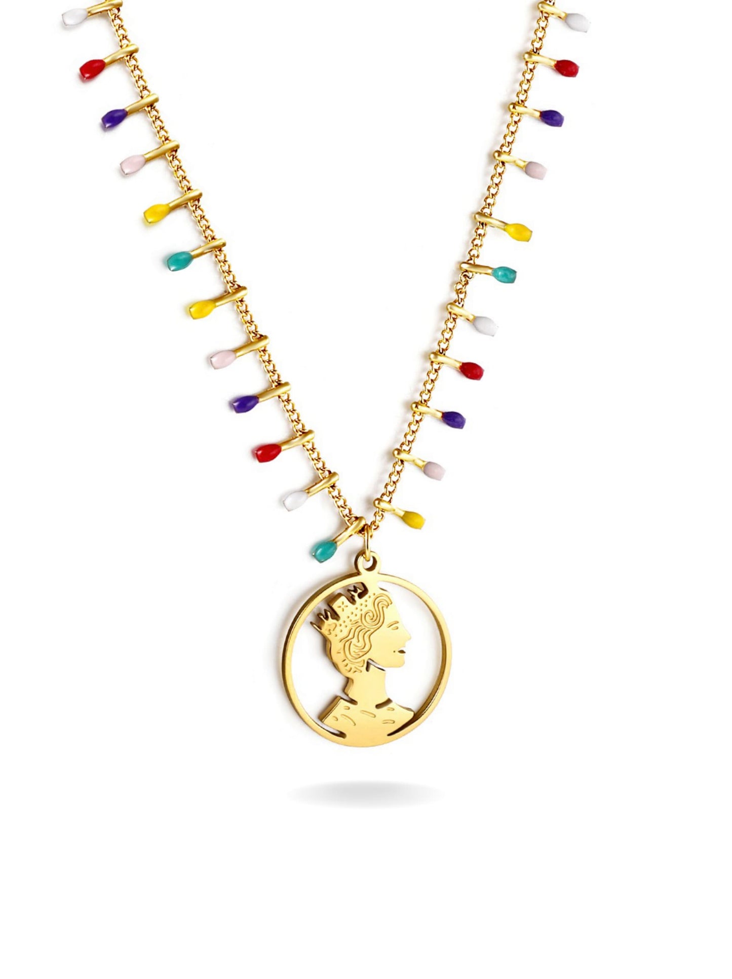 Colorful Golden Steel Medal Necklace