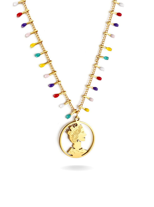 Collier Médaille Acier Doré Coloré