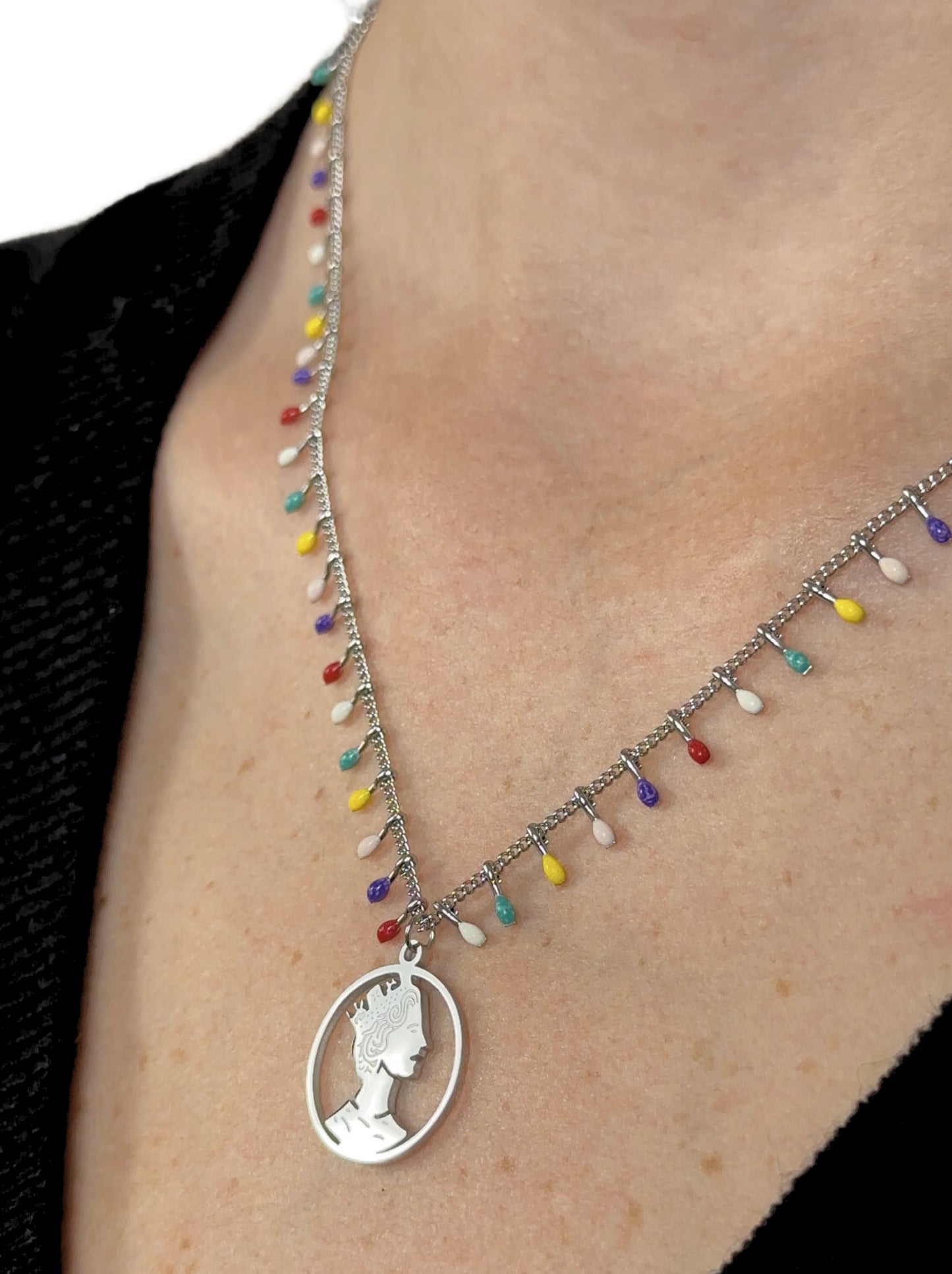 Medal Colorful Silver Steel Necklace