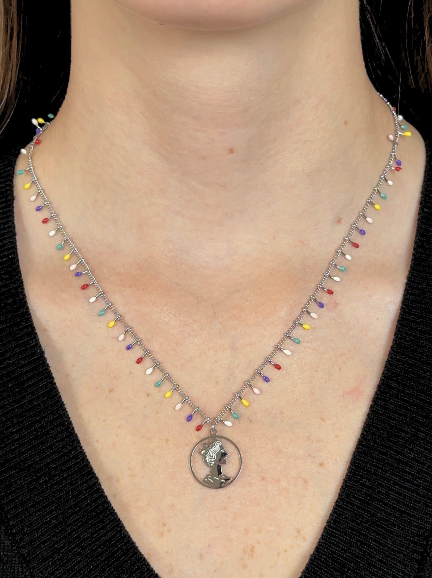 Medal Colorful Silver Steel Necklace