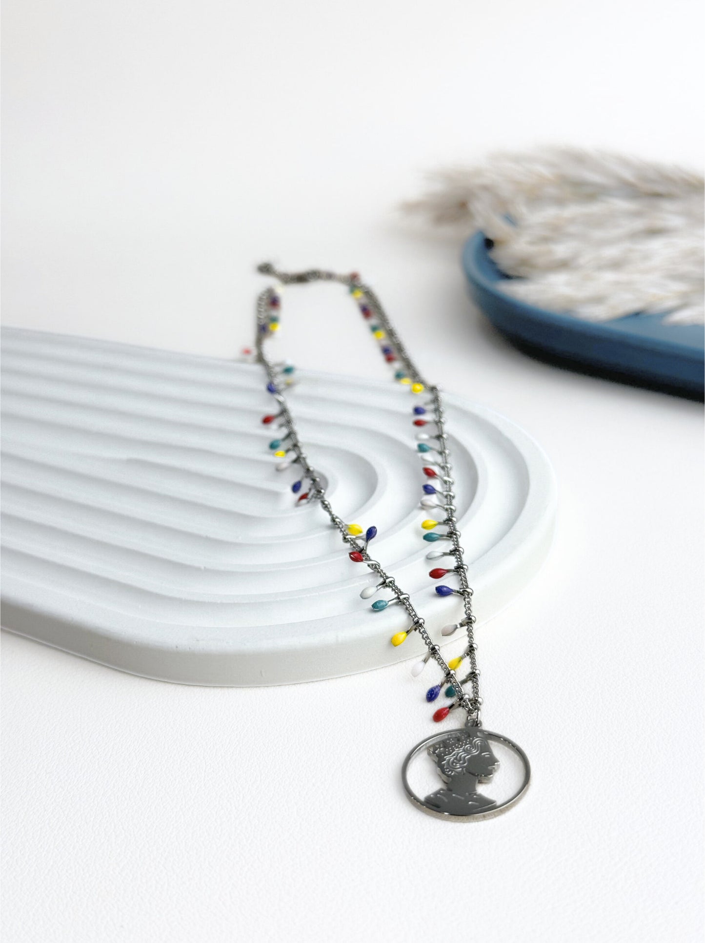 Medal Colorful Silver Steel Necklace