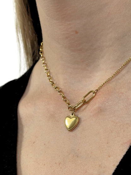 Heart gold steel necklace