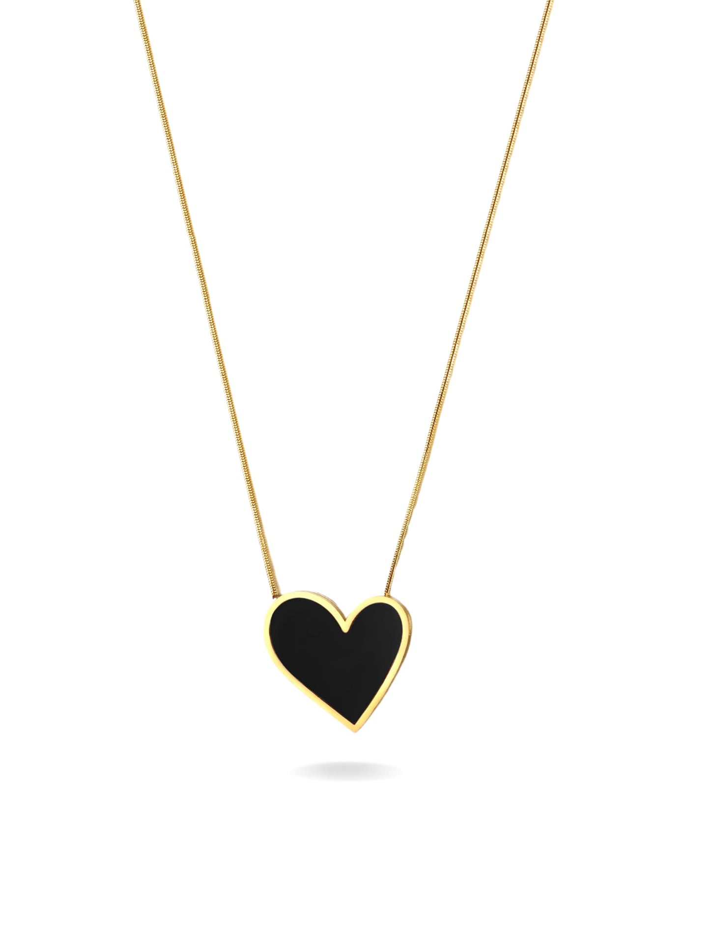 Collier acier doré coeur noir