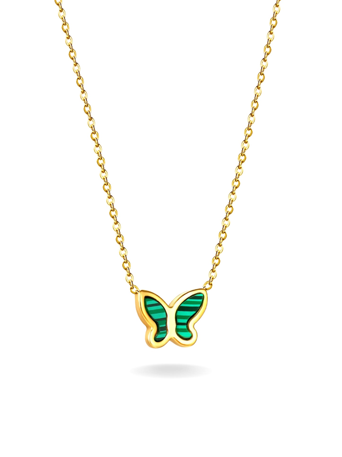 Collier Acier Doré Papillon Vert