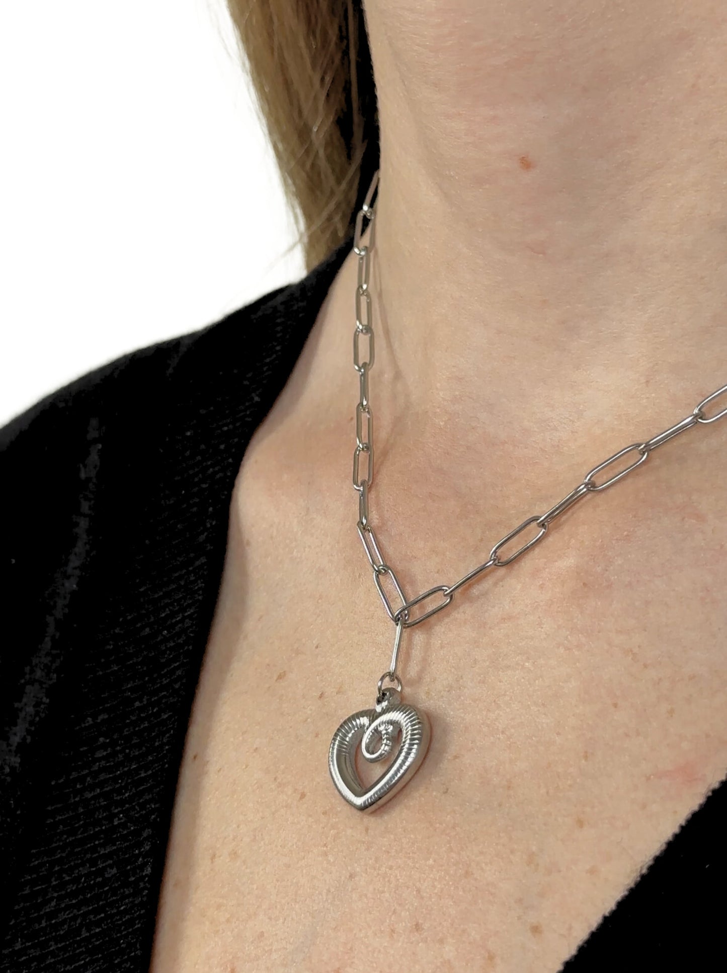 Heart silver steel necklace