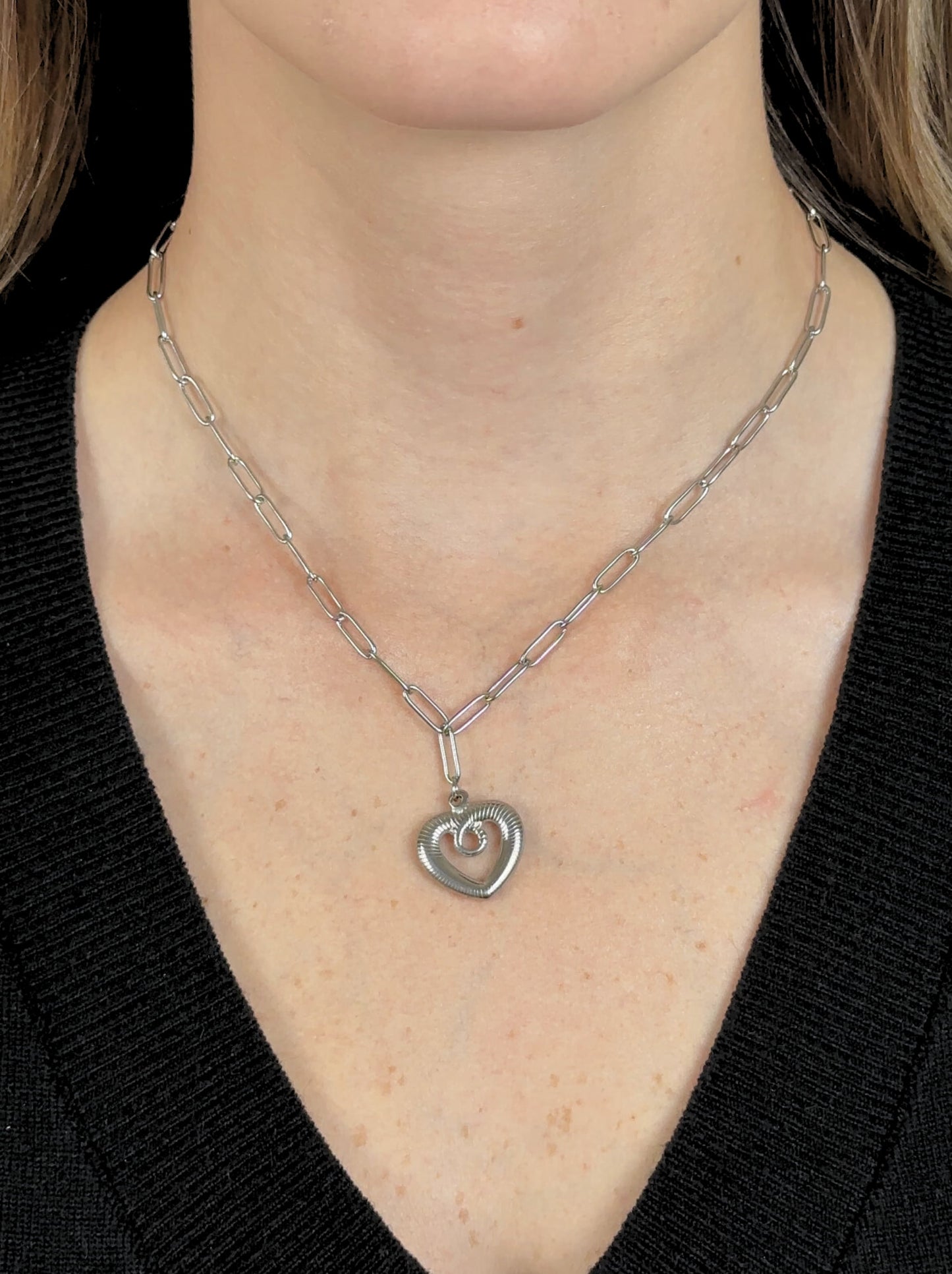 Heart silver steel necklace