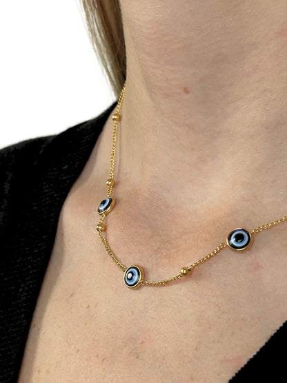 Collier yeux en acier doré