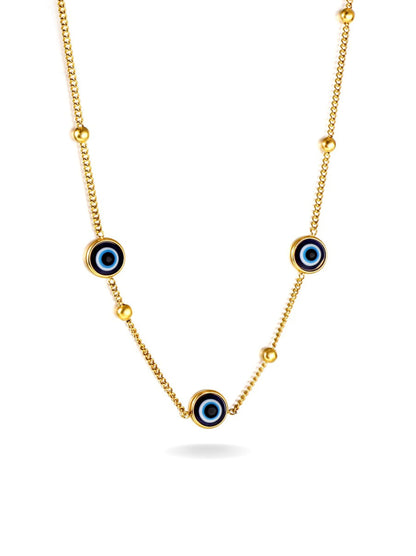 Collier yeux en acier doré