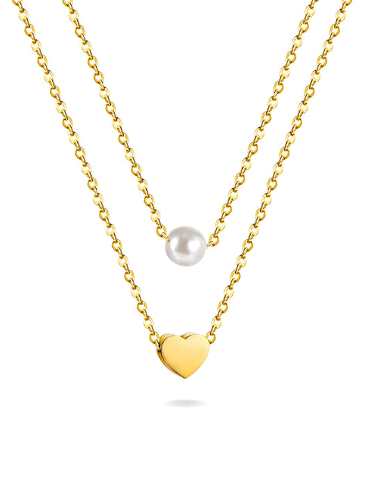 Golden steel heart and pearl necklace