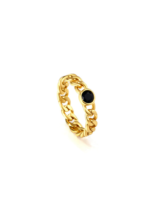 Black crystal gold steel ring