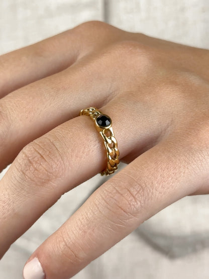 Black crystal gold steel ring