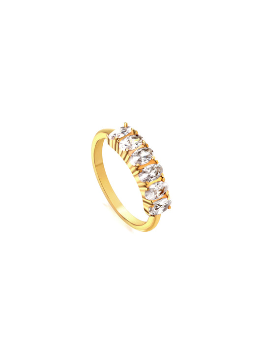 Zirconia Gold Steel Ring