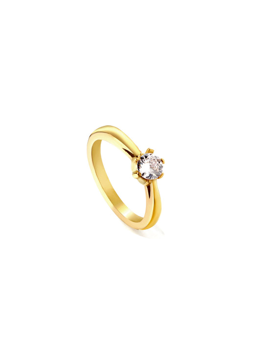 Zirconia Gold Steel Ring