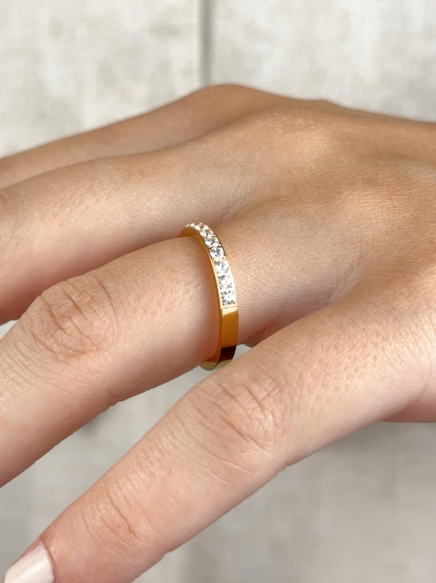 Zirconia Gold Steel Ring