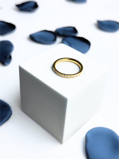 Zirconia Gold Steel Ring