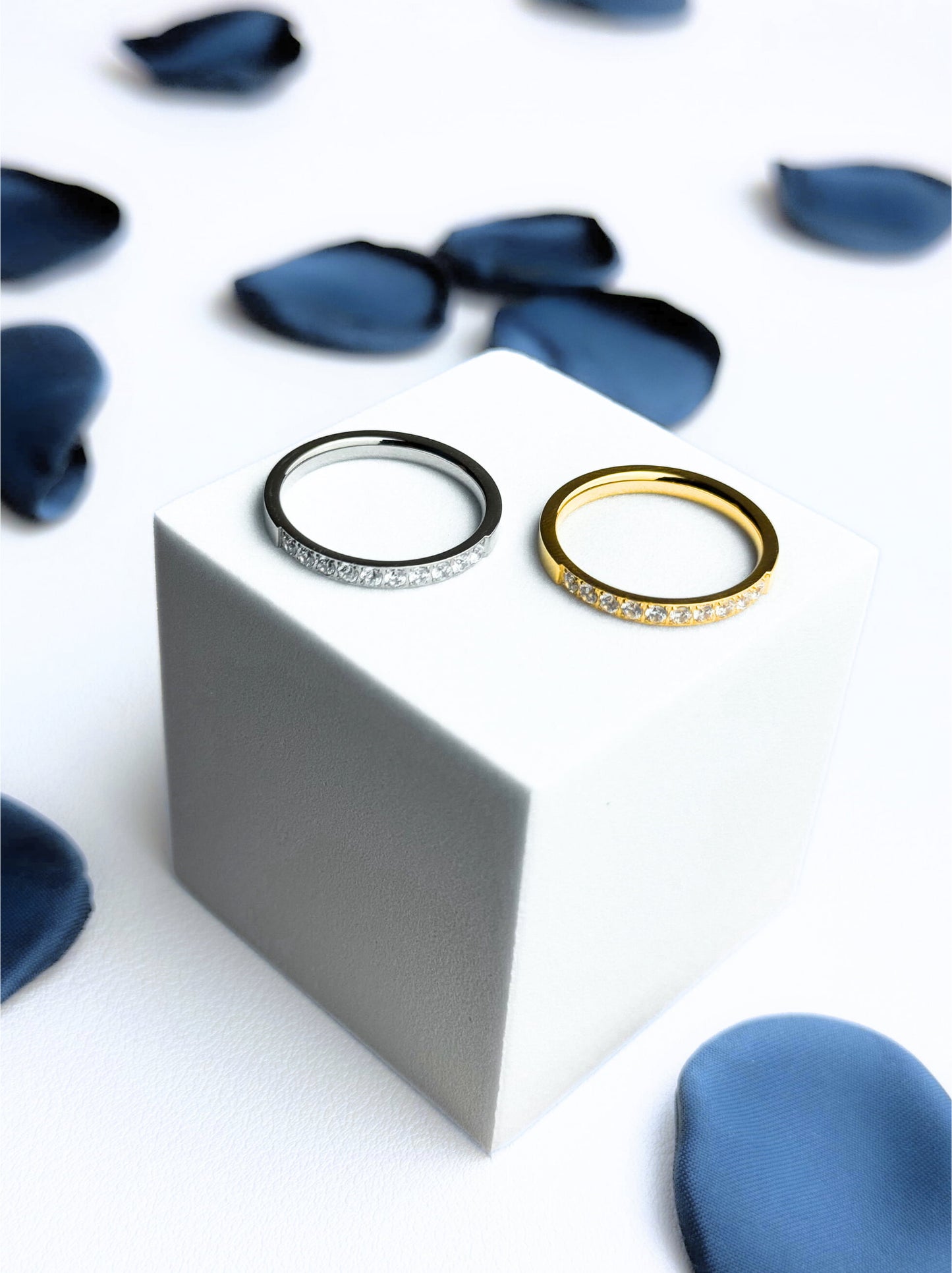 Zirconia Gold Steel Ring