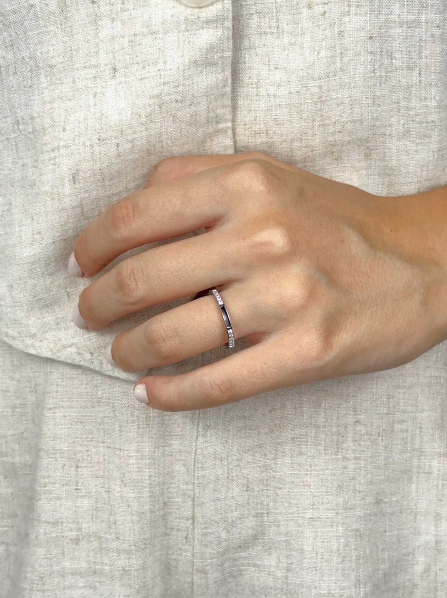 Silver steel ring with crystals