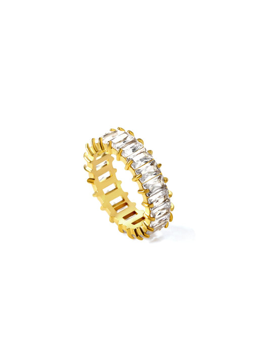 Zirconia Gold Steel Ring