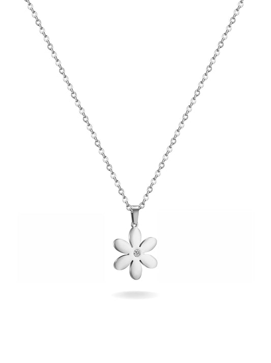 Flower silver steel necklace